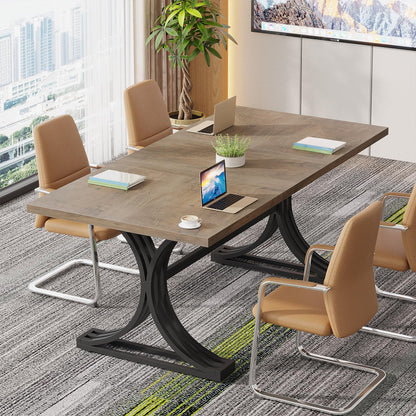 Tribesigns 10.5FT Conference Table, Modern Meeting Table for 8-10 People, Rectangle Seminar Boardroom Table for Office Conference Room with Stylish Legs (2, Grey + Black)