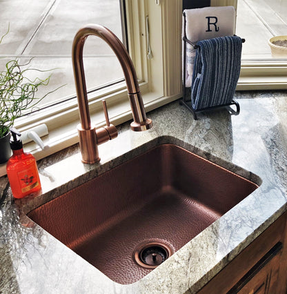 Sinkology Orwell 23 Inch Undermount Copper Kitchen Sink Single Bowl – Handcrafted Solid Pure Copper, Hand-Hammered Finish, Space-Saving Design, Fits 26 Inch Cabinet