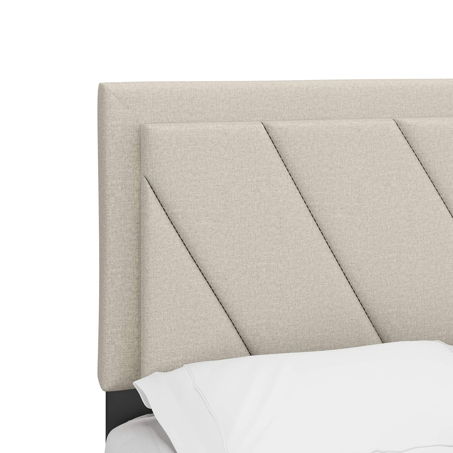 Boyd Sleep Diagonal King Size, White Linen Upholstered Platform Bed with Adjustable Headboard - Qualified Box Spring or Foundation Required for Use