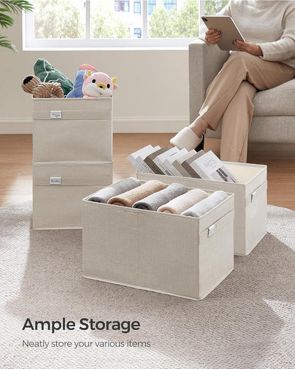 SONGMICS Storage Baskets, Set of 2 Extra Large 30L Fabric Storage Bins, 15.7 x 11.8 x 9.8 Inches, Cloud White
