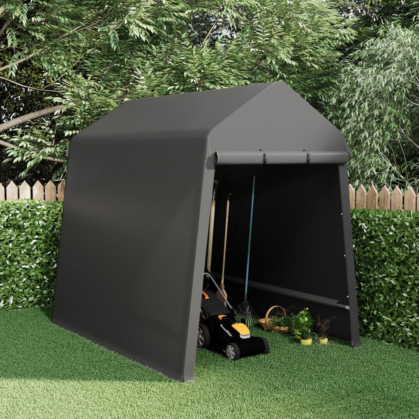 7x12 FT Heavy-Duty Portable Garage, Outdoor Storage Shelter Shed with Zipper Doors - Waterproof UV Resistant Carport Tent for Motorcycle, ATV, Lawn Equipment,Black