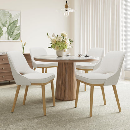 MALOL Wooden Dining Chairs Set of 4, Modern Fabric Upholstered Dining Room Chair, Kitchen Side Chairs, Farmhouse Armless Dinner Chair with Open Back for Kitchen, Beige