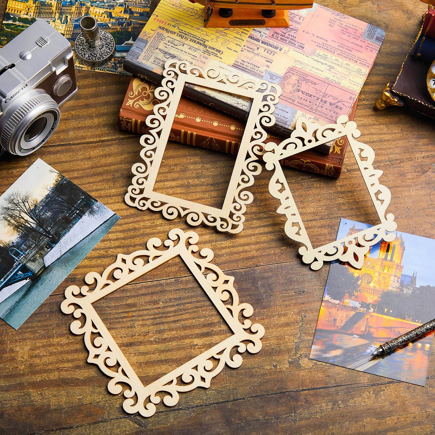 Maitys 18 Pcs Wood Frames for Crafts Unfinished Wood DIY Picture Unfinished Picture Frames Ornament Craft with Ropes for DIY Christmas Tree Hanging Decor Photo Display 5.9 x 4.7 Inch