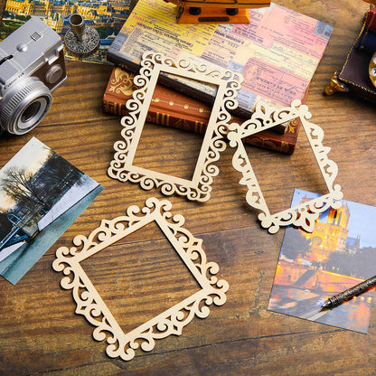 Maitys 18 Pcs Wood Frames for Crafts Unfinished Wood DIY Picture Unfinished Picture Frames Ornament Craft with Ropes for DIY Christmas Tree Hanging Decor Photo Display 5.9 x 4.7 Inch