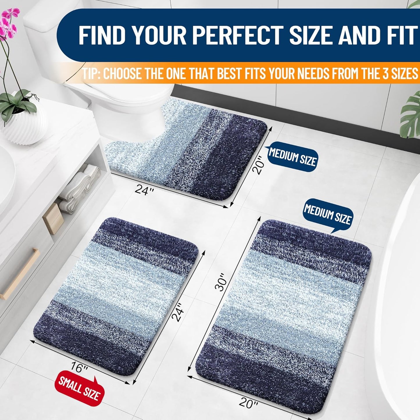 OLANLY Large Bathroom Rugs - Extra Soft Microfiber Mat | Quick Dry, Washable, Rubber Backing - Airy Blue 50x30