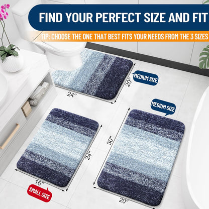 OLANLY Large Bath Rugs - Extra Soft Microfiber with Rubber Backing | Quick Dry, Washable, Airy Blue 54x24