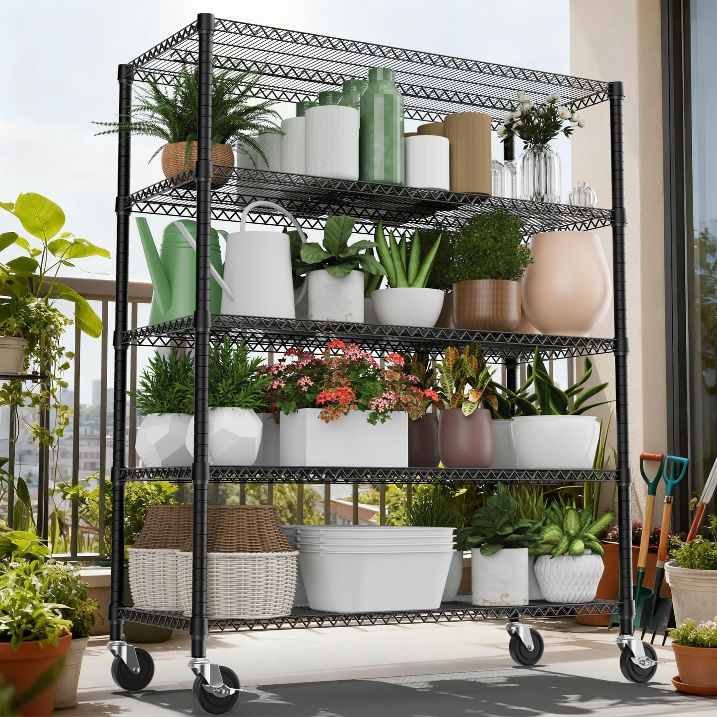 M MZG 3300LBS 53.1" W 5 Tiers Shelf Steel Storage Shelving Utility Shelving Unit Steel Organizer Wire Rack for Home,Kitchen,Office,Garage Black 23.6" D x 53.1" W x 73.6" H
