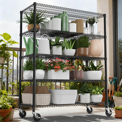 M MZG 3300LBS 53.1" W 5 Tiers Shelf Steel Storage Shelving Utility Shelving Unit Steel Organizer Wire Rack for Home,Kitchen,Office,Garage Black 23.6" D x 53.1" W x 73.6" H