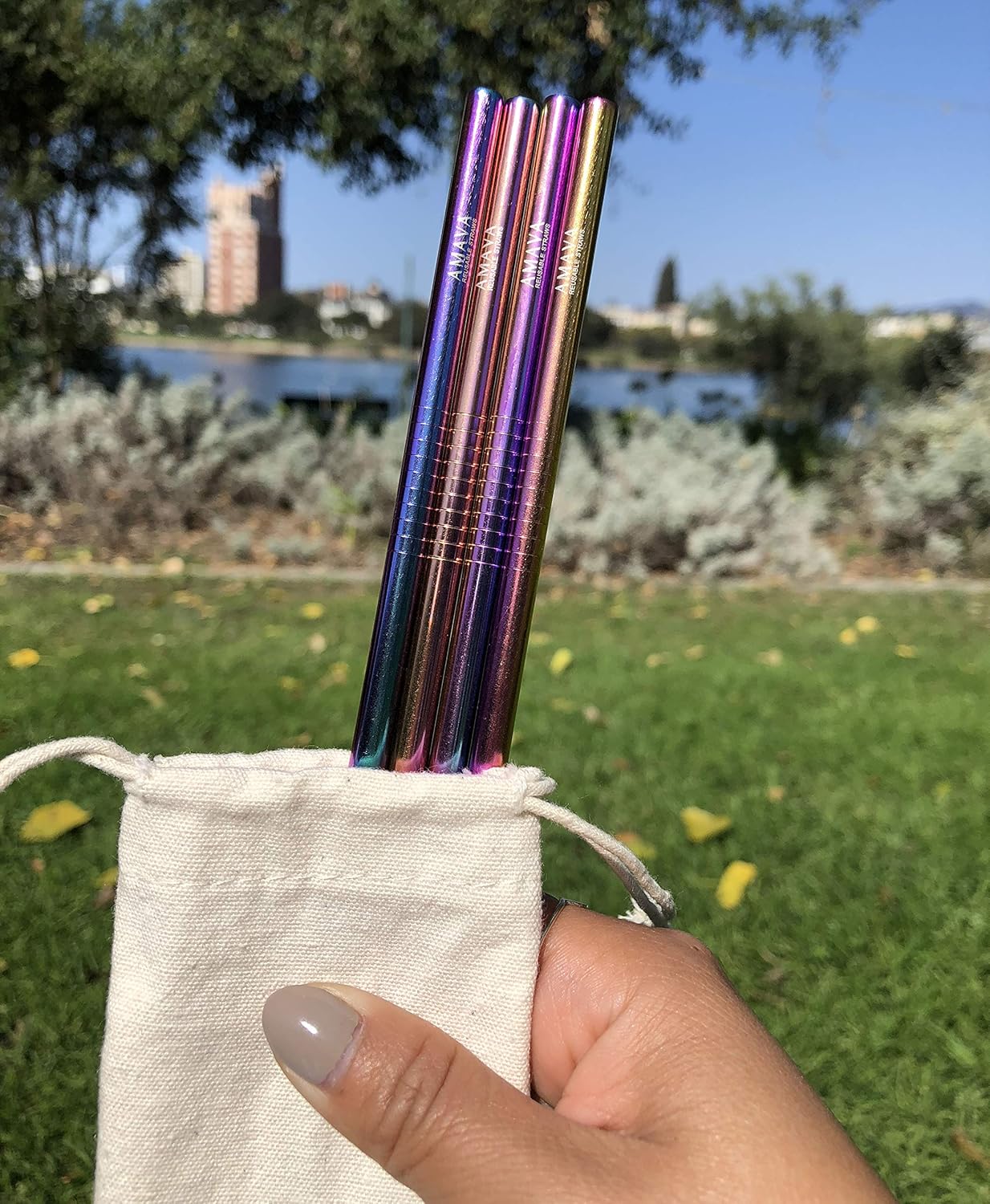 Reusable Straws Set, Stainless Steel Metal, Colorful, Includes 8 Straws, 4 Silicone Tips, 2 Cleaning Brushes, Travel