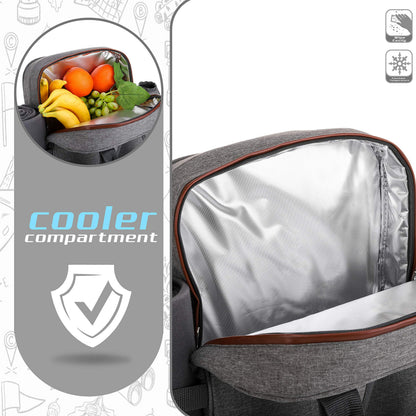 ALLCAMP Picnic Backpack - Insulated Cooler Bag with Compartment, Detachable Wine Glass Holder, Throw Blanket & Cutlery Set, 2 Person Picnic Set for Family Outings, Couple Gifts (Gray)