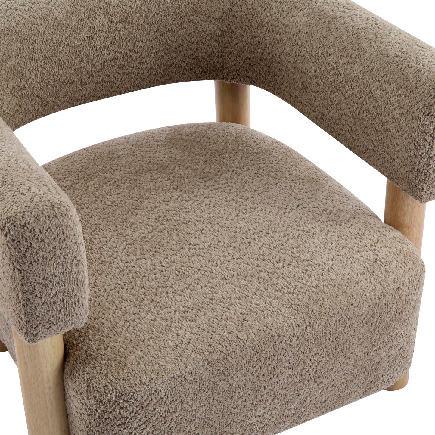 Christopher Knight Home Carly Low Profile Accent Chair, Round Backrest Side Chair, Living Room Armchair with Boucle Fabric Cushion,Comfy Reading Chair for Bedroom,Wooden Single Lounge Sofa,Light Camel
