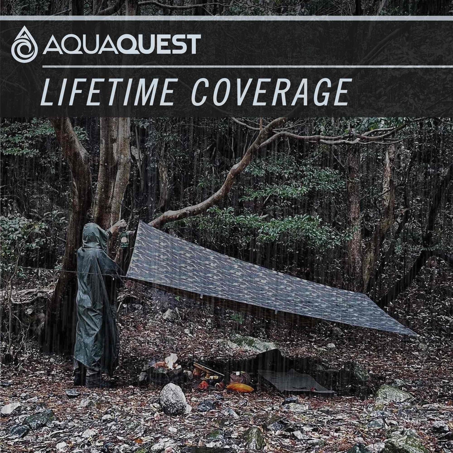 AquaQuest Defender Tarp – Heavy‑Duty Waterproof (20,000 mm) Seam‑Taped Rain Fly for Camping, Bushcraft & Survival – 10×10 Olive Drab Kit