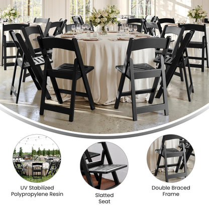Flash Furniture Hercules Commercial Indoor/Outdoor Folding Event Chair, Wood Look, Weather-Resistant, Lightweight Design, Versatile Use, Set of 4, Black