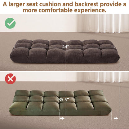 Yaheetech Floor Folding Chair with Back Support, Padded Folding Gaming Sofa Chair with 14 Adjustable Backrest, Adults Couch Recliner, Floor Seating Lounge Chair, Armless Meditation Chair, Brown
