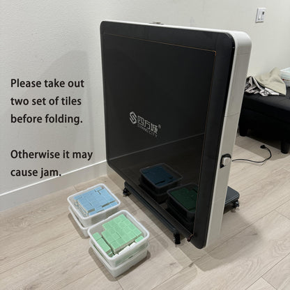 Sifang City (46mm/1.8inch) Chinese Style Folding Automatic Mahjong Table, American 110V, 8ft Cable, Includes 2 Dices, Glass Table Cover, 2 Sets Jade Style 144 Tiles (46mm White) 46号大牌川麻可折叠麻将机