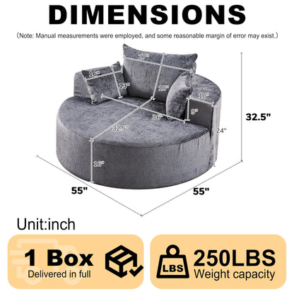 KEIKI 55" Chenille Accent Chair, Sponge Barrel Chairs Upholstered Round Sofa, Single Couch Armchair for Living Room, Gray