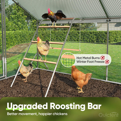 Quictent Large Metal Chicken Coop Run for 30+ Poultry with Metallic Perch, Side Hardware Cloth & Cover, Advanced Series Outdoor Walk-in Cage Hen Duck Rabbit Dog Pen Yard Farm House, 18x9x6.6FT