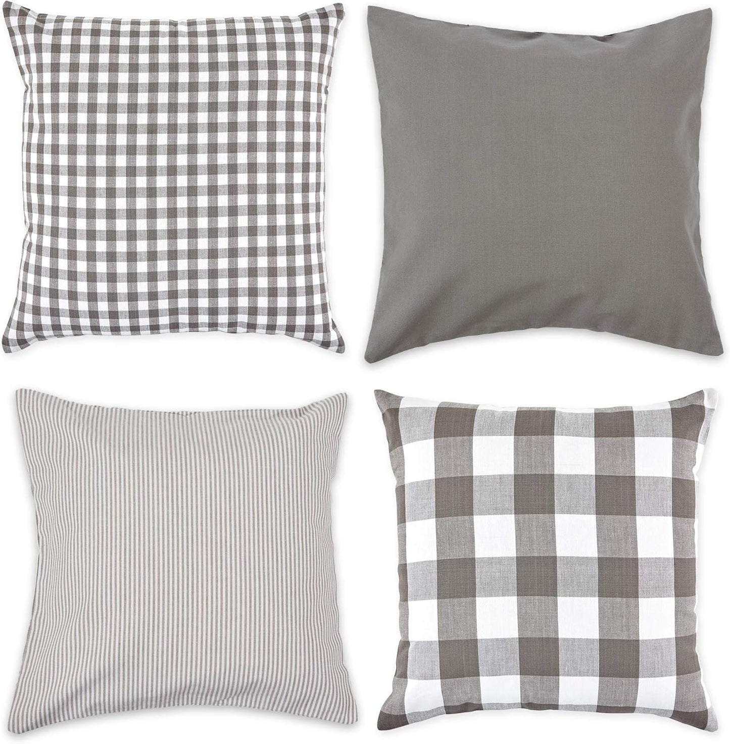 DII Decorative Square Throw Pillow Cover Collection, Cotton, Machine Washable, 18x18, Gray Assorted, 4 Piece