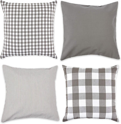 DII Decorative Square Throw Pillow Cover Collection, Cotton, Machine Washable, 18x18, Gray Assorted, 4 Piece