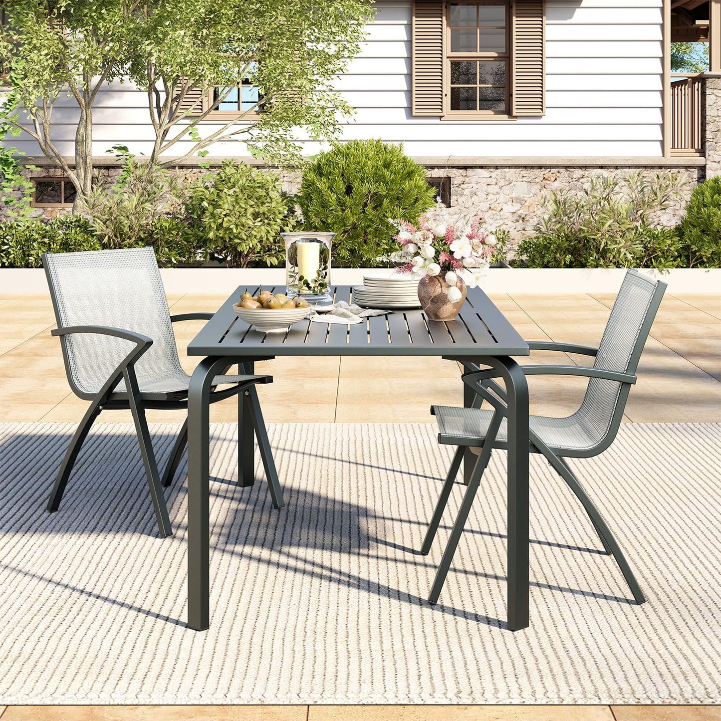 Patio Dining Chairs Set of 6, Outdoor Stackable Chairs with Metal Frame and Backrest, All Weather Breathable Patio Lawn Chair for Garden and Backyard
