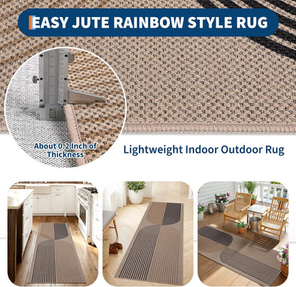 COZYLOOM 2x6 Striped Kitchen Rugs Non Slip Washable, Easy Jute Runner Rug for Hallway, Non Shedding Stain Resistant