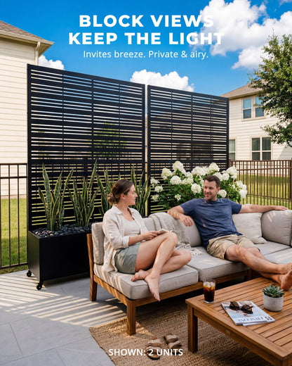 TinFrey 73" Tall Privacy Planters with Trellis, Freestanding Metal Planter Box with Trellis on Wheels, AC Unit Cover for Patio, Hide Trash Cans Pool Equipment, 5 Built-in Drainage Holes - Black