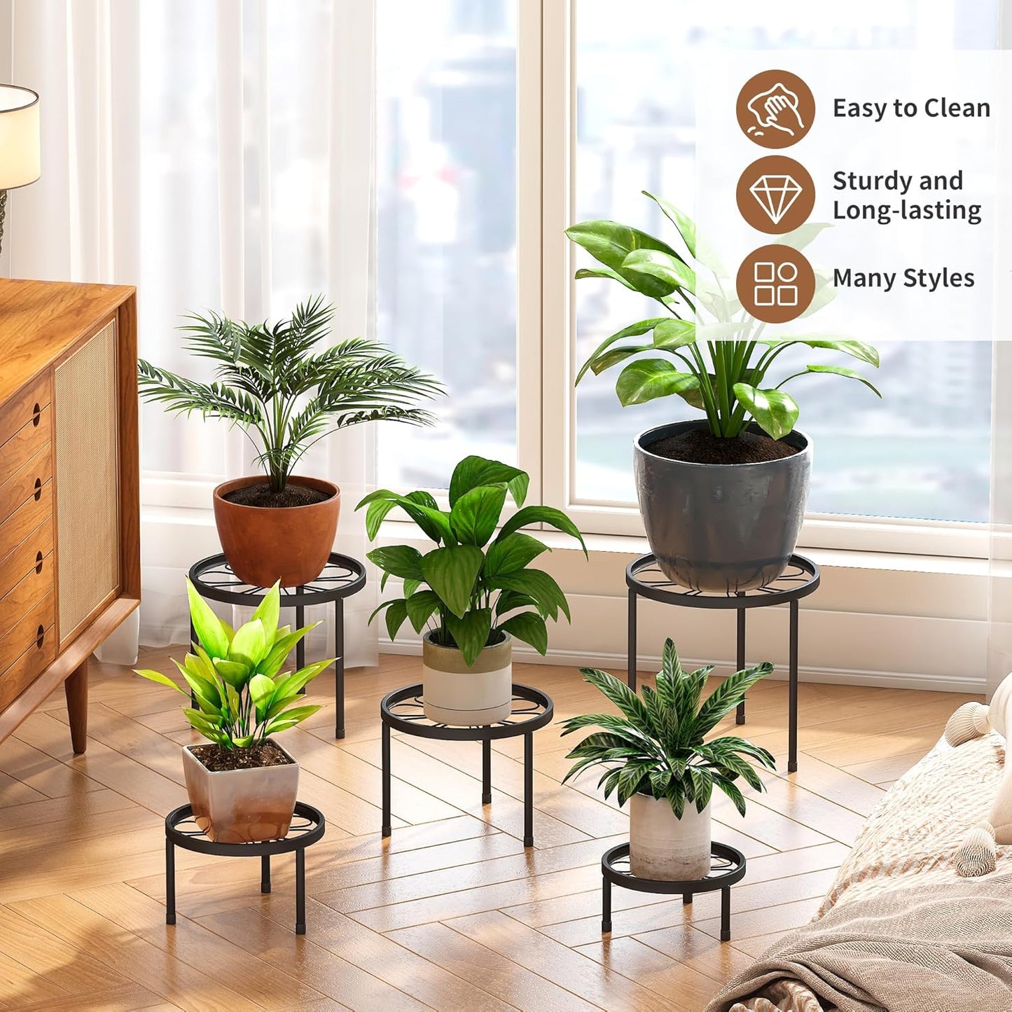 5 Pack Metal Plant Stand Indoor Outdoor Heavy Duty Plant Stands Anti-Rust Iron Flower Pot Stands,Flower Pot Stand Plant