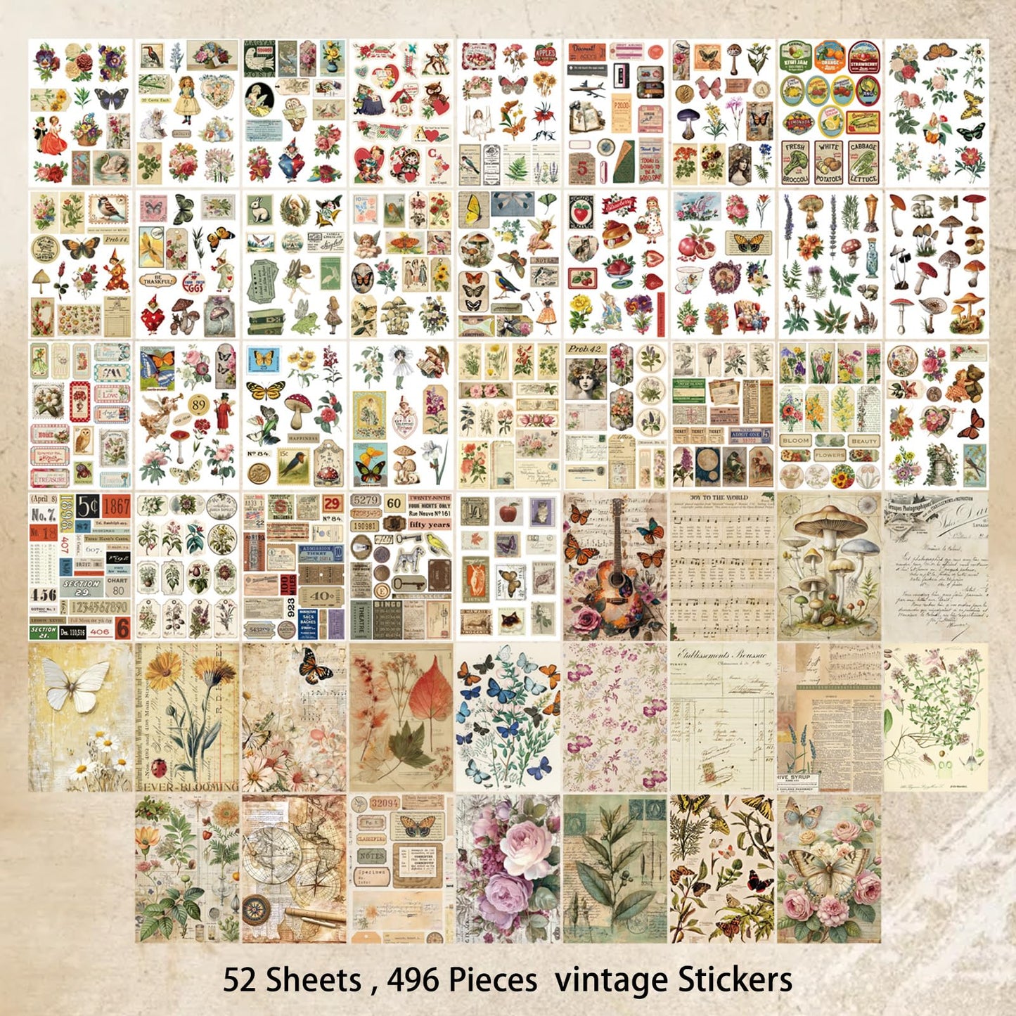 Bomichi Vintage Sticker Book with Washi Paper, Aesthetic Journaling Stickers for Scrapbooking, Bullet Junk Journal, Teen Girl, Water Bottle, Laptop, Planner, DIY Crafts
