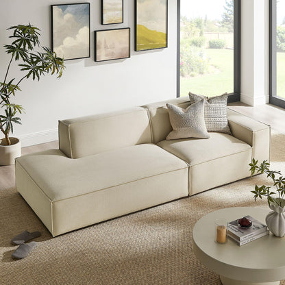 Modway Restore Performance Fabric Upholstered 2-Piece Modular Loveseat in Ecru – Low Profile Sectional Sofa with Right-Facing Armchair and Left-Facing Armless Chaise