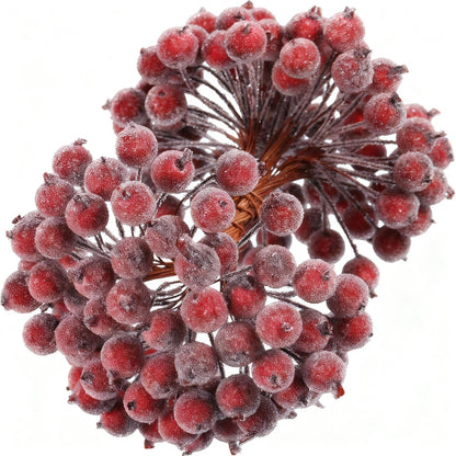 Tatuo 400 Pcs Dark Red Berries Stems 12 mm Artificial Frosted Holly Berries for Christmas Tree Decor Rustic Fake Simulation Mini Berry Fruit for Christmas Wreath DIY Craft Xmas Party Supply