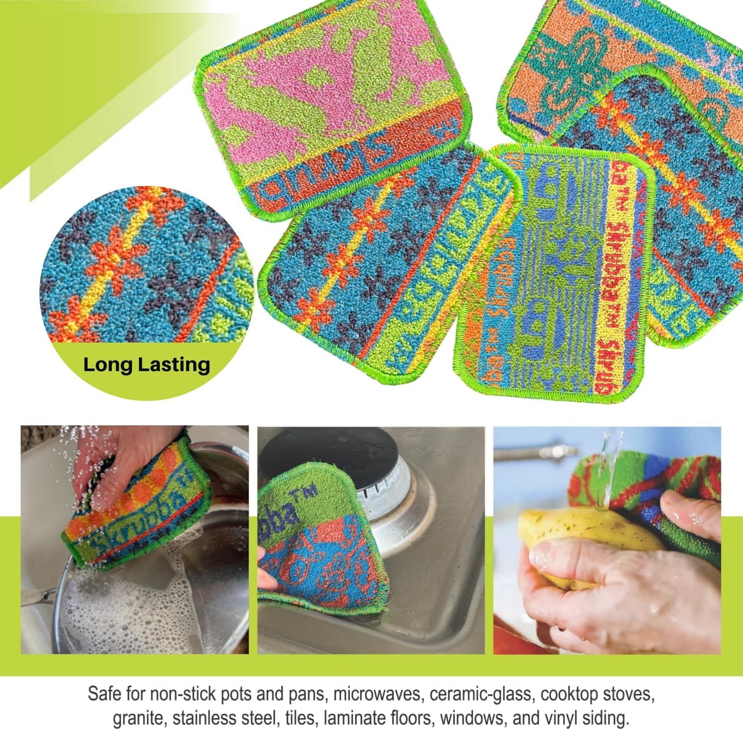 Wet-it! Skrubba 6-Pack Reusable Dish Scrubbers – Non-Scratch Scouring Pads for Kitchen & Household – Eco-Friendly, Dishwasher Safe Scrub Sponges for Dishes, Pots & Pans (Vogue)