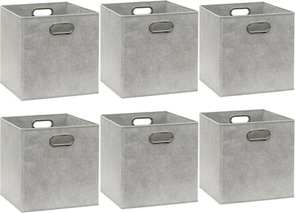 Simple Houseware 11-Inch Collapsible Fabric Cube Storage Bins - Gray, Printed Design, 6 Pack