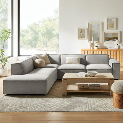 Modway Restore Performance Fabric Upholstered 4-Piece Modular L-Shaped Sofa in Pewter – Sectional Couch with Right-Facing Armchair, Armless Chair, Corner Chair, and Left-Facing Chaise
