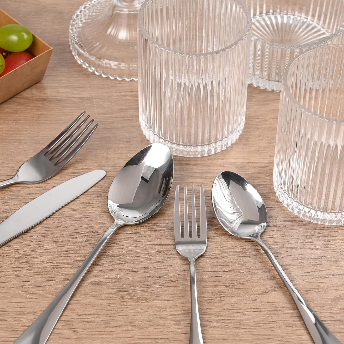 40 Piece Silverware Set with Drawer Organizer for 8, Heavy Duty Stainless Steel Flatware Cutlery Set, Fork Spoon Knife Set with Kitchen Essentials Organizer, Rust-proof, Dishwasher Safe