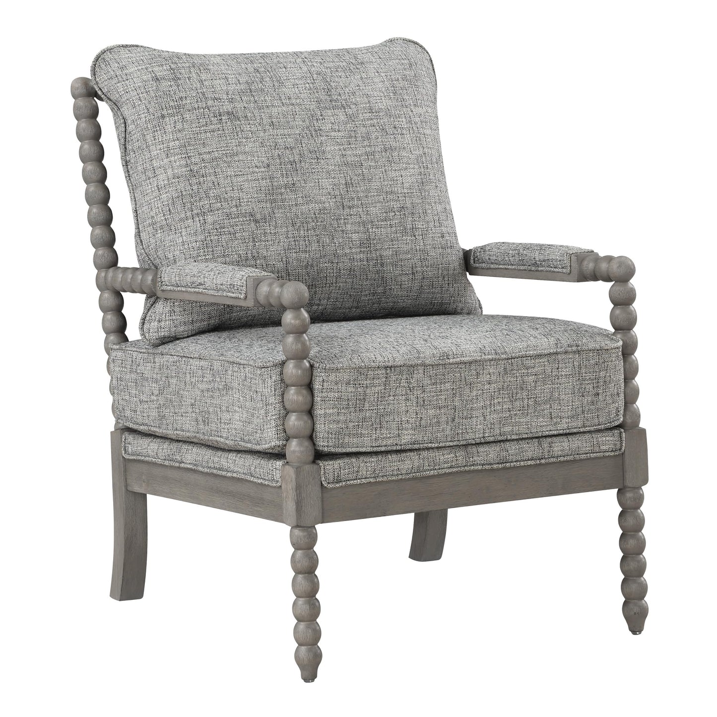 OSP Home Furnishings Abbott Spindle Accent Chair with Padded Spring Seat and Brushed Grey Base, Graphite Fabric