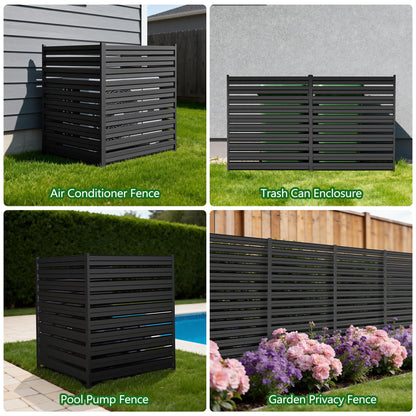 GILPWA 42" H x 38" W (2 Panels) Outdoor Privacy Screens, Air Conditioner Fence Metal Trash Can Privacy Fence Panels for Garden, Pool Equipment Enclosure, No Dig Backyard Patio Fencing (Black)