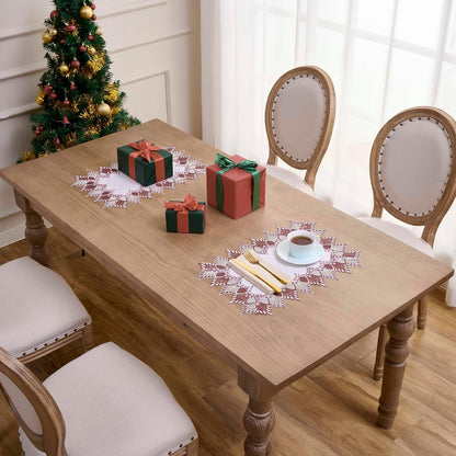 14x20 Set 2 (Set 2, White Dark Red Linen Lace Placemats of Coffee Table Topper Dresser Scarf Place Mats of Dark Red)