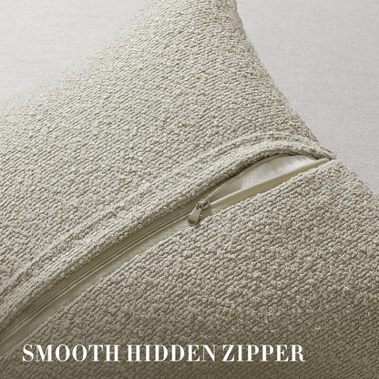 24 24 Inch Set 2, Cozy Throw Pillow Covers x of Beige Decorative Accent Solid Boucle Textured Pillow Cover, Neutral