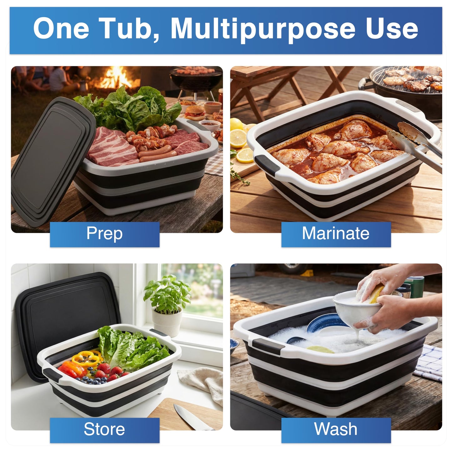 3pcs BBQ Prep Tub, BBQ Blanket, Meat Shredder Claws | Collapsible 3 in 1 Cutting Board with Colander & Dish Basin, Insulated 21" Meat Resting Bag, Barbecue Grilling Accessories with Tub