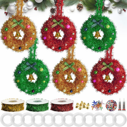 Cinrobiye 12 Set Christmas Wreath Craft Kits DIY Winter Christmas Tree Hanging Wreath Ornament Decorations Kit Xmas Crafts for Holiday Christmas Home Classroom Party Activities Project