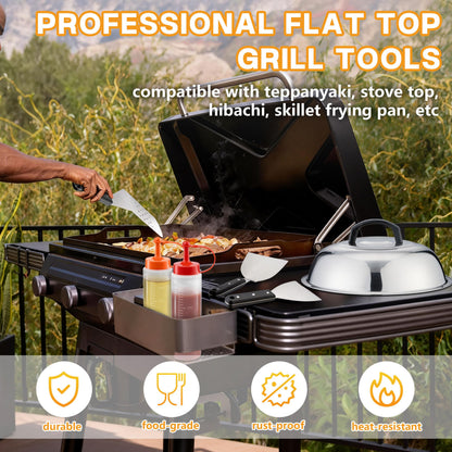Griddle Accessories Kit, HaSteeL 20Pcs Flat Top Grill Accessories for Camping, Professional ABS Griddle Spatula Grill Tools Set with Melting Dome for Teppanyaki BBQ Outdoor, Perfect Grilling Gifts