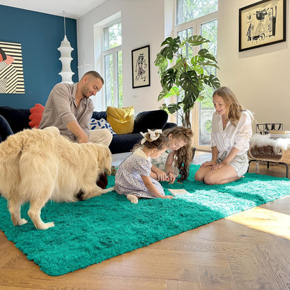 OLANLY Soft Fluffy Shaggy Bedside Rug - Machine Washable Indoor Carpet for Kids | Teal Green, 2x3 ft