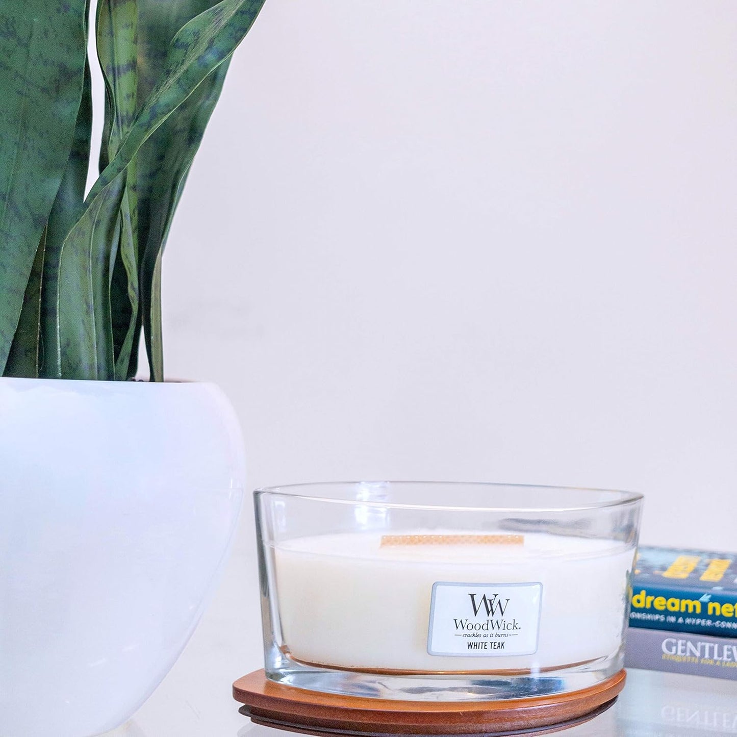 WoodWick Candle, Wax, White Teak, Ellipse Shape