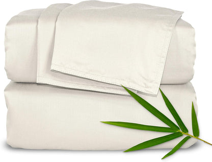 Pure Bamboo Full Bed Sheet Set - 100% Organic Viscose, Luxuriously Soft & Cooling | Ivory, Double Stitching