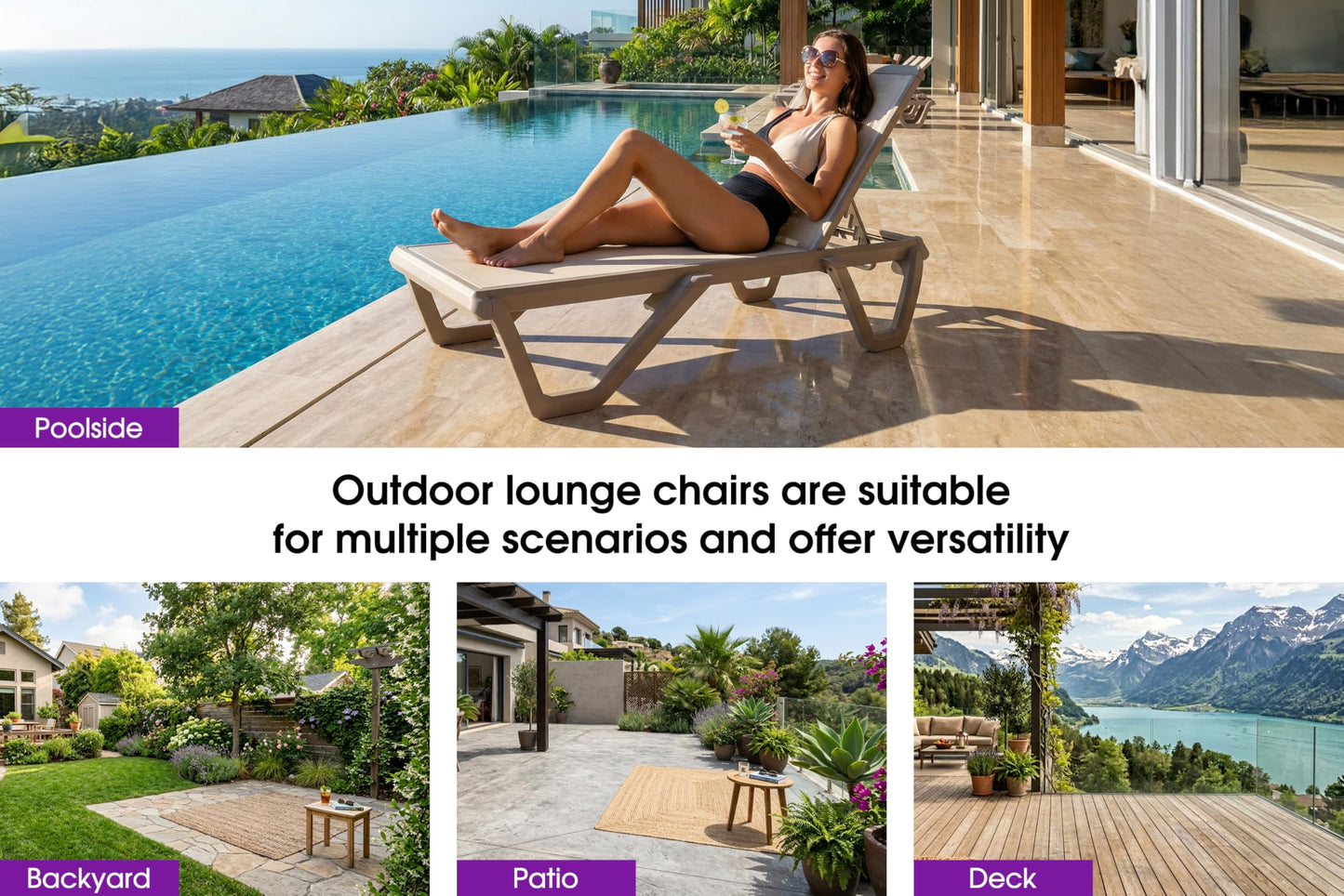 PURPLE LEAF Outdoor Chaise Lounge Chair Set of 2 Pool Lounge Chair with Champagne Aluminum Plastic Stackable Patio Lounge Chair for Poolside Sunbathing Beach Deck Yard, Beige