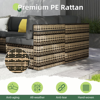 PATIOPIA 7-Piece Outdoor Sectional Sofa Set, Weather-Resistant Patio Furniture Set with Washable Cushions and Coffee Table, Black Rattan Patio Conversation Set for Poolside, Backyard, Deck (Beige)