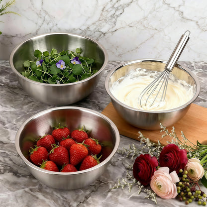 12 Pcs 304 Stainless Steel Mixing Bowls with Graduations, Metal Serving Salad Bowls, Reusable Baking Food Storage Containers for Baking, Cooking, Making Salads, Soups, Ice Cream, Noodles, cereal
