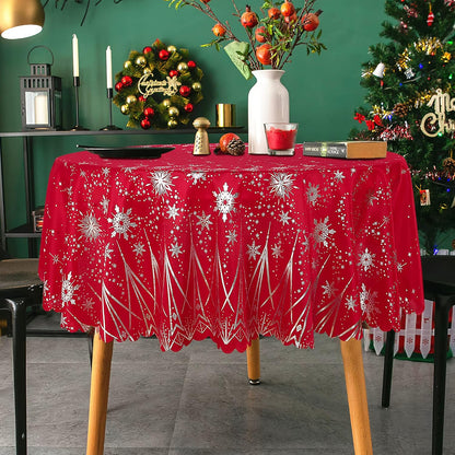 60 Inch LUSHVIDA Christmas Round Table Cloth Washable Water Resistance Holiday Microfiber Tablecloth Decorative Table