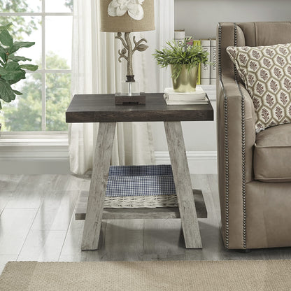 Roundhill Furniture Athens Contemporary 3-Piece Wood Shelf Coffee Table Set, Weathered Walnut and Gray