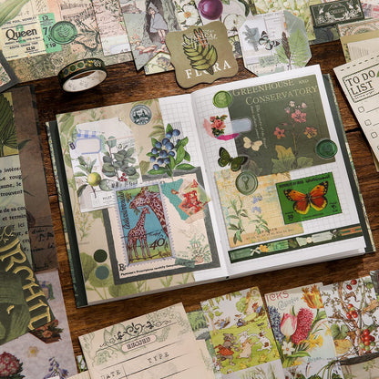 Scrapbooking Supplies Kit, Vintage Botanical Aesthetic Scrapbook Kit for Bullet Junk Journal, Stationery, A6 Grid Notebook, Flower DIY Journaling Supplies, Birthday Craft Gift for Teen Girl Women